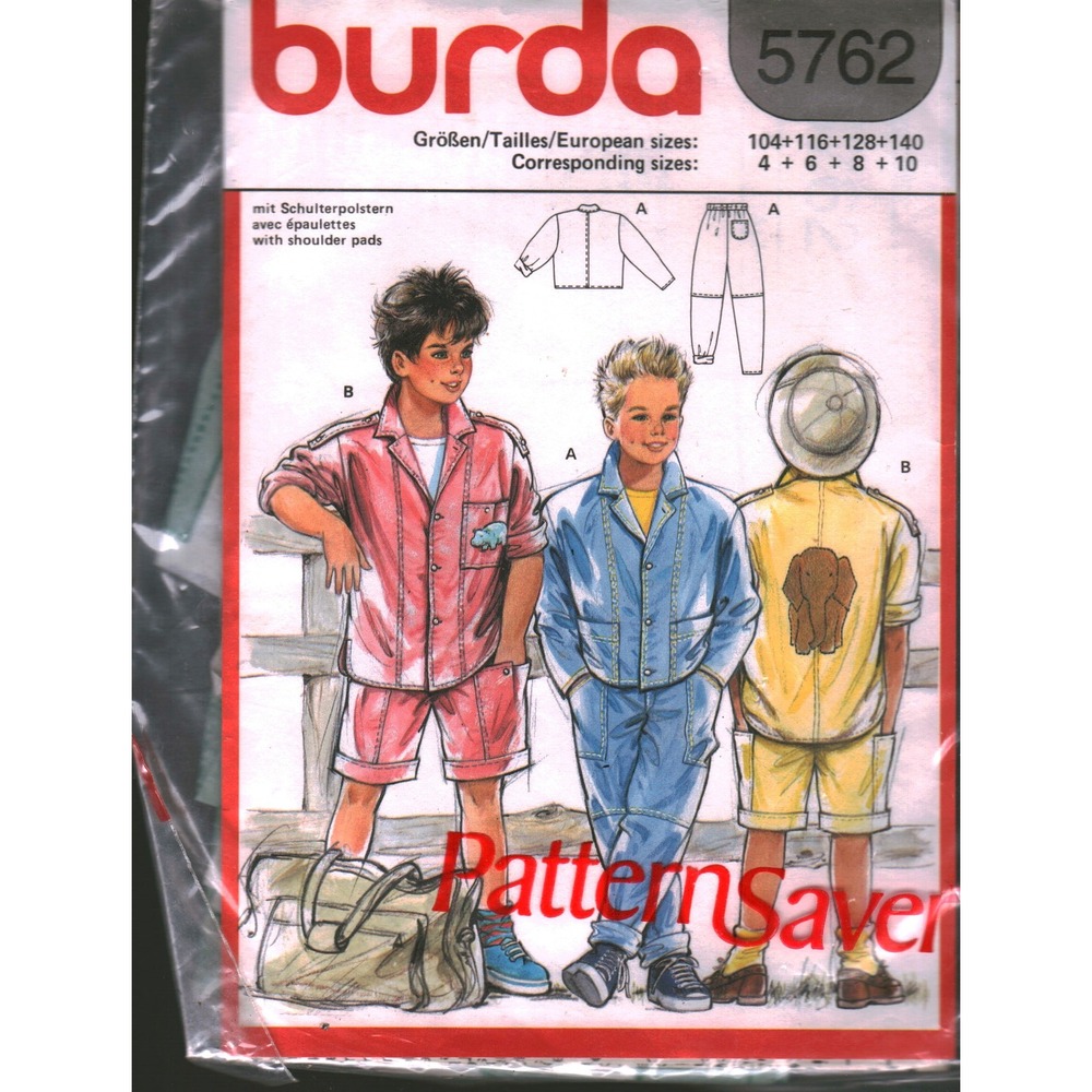 Burda 5762 Childrens Safari Jacket Trousers Short Sewing Pattern Sz 4-10 Vintage